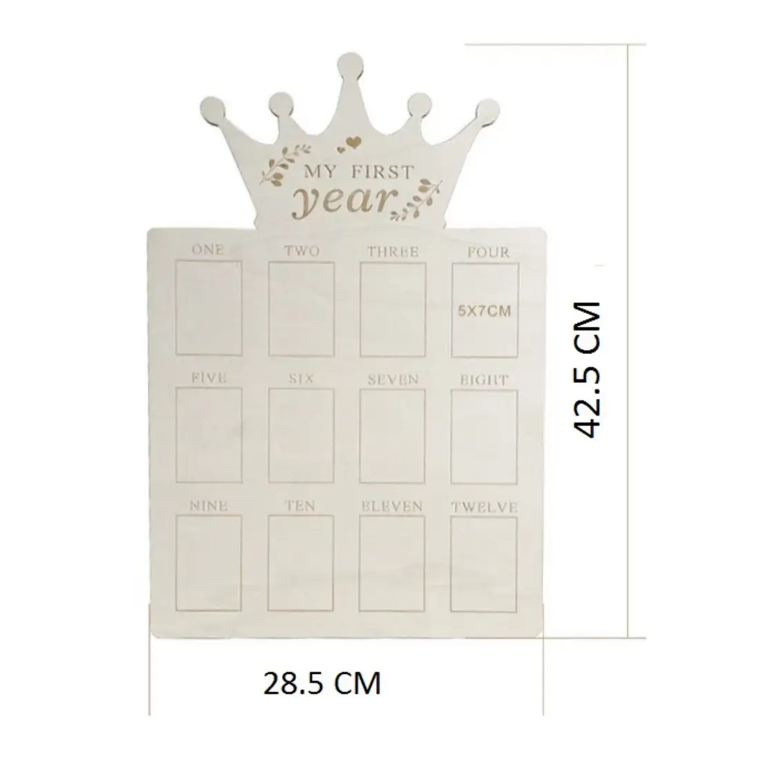 Crown Wooden Baby First Year Photo Frame, My First Year 12 Months Milestone Picture Board, Newborn Monthly Growth Keepsake Decor