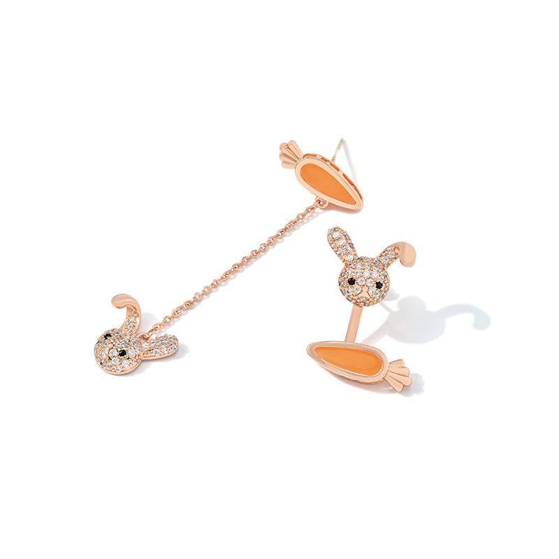Rabbit Carrot Earrings Design Sense Versatile Long 925 Silver Pin Earrings