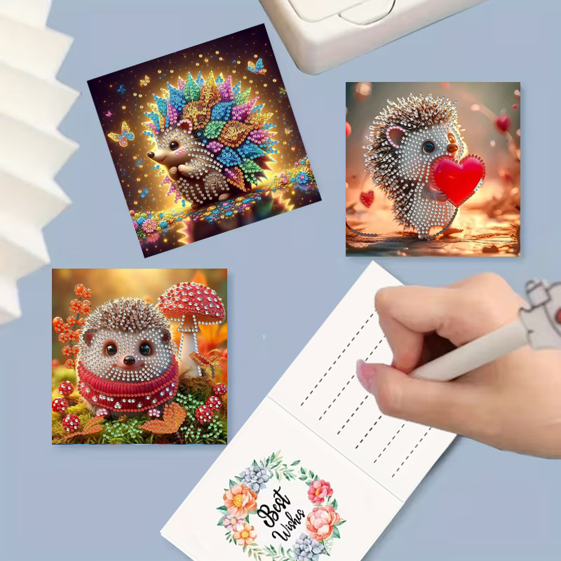 DIY Diamond Painting Kit Birthday Card Kit, Unique Hedgehog Pattern Design, Water Diamond Painting Art Mosaic Postcards, Festival Cards Perfect For Families, Friends, And Lovers, Handmade Gif