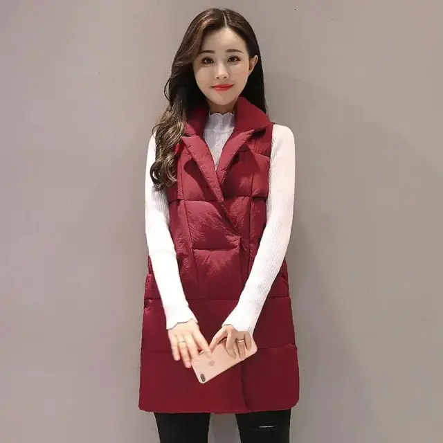 Women'S Down Cotton Vest Mid Length Cotton Vest Keeps Warm In Autumn Korean Version Red - Shop at LoveMi