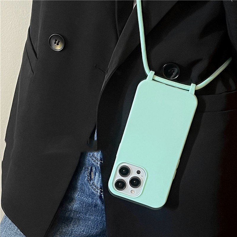Mint Green Diagonal Strap Lanyard Mobile Phone Case - Image 2