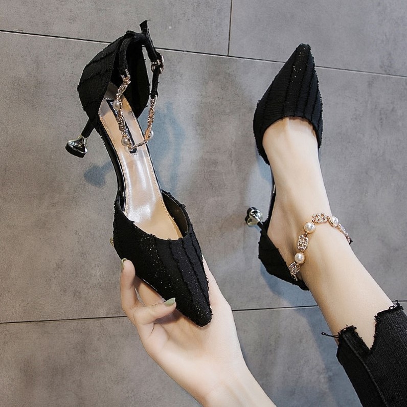 Female Buckle New Girl Fashion Pointed High Heels Black - Shop at LoveMi