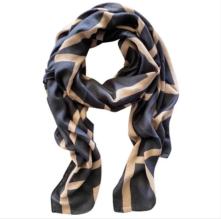 Western Style Fashion Shawl All-match Silk Warm Scarf - Khaki Stripes
