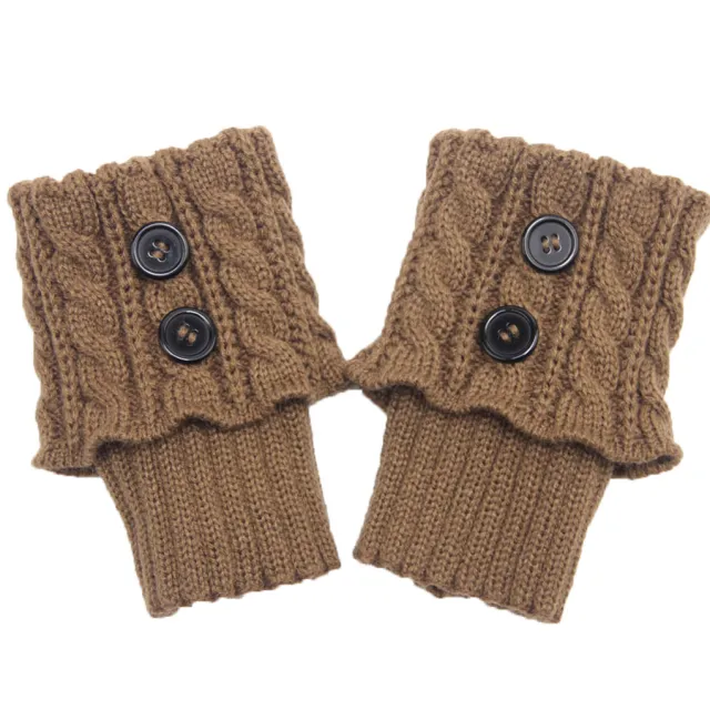 Women's Knitted Wool Short Twist Flap Button Ankle Cover Khaki - Shop at LoveMi