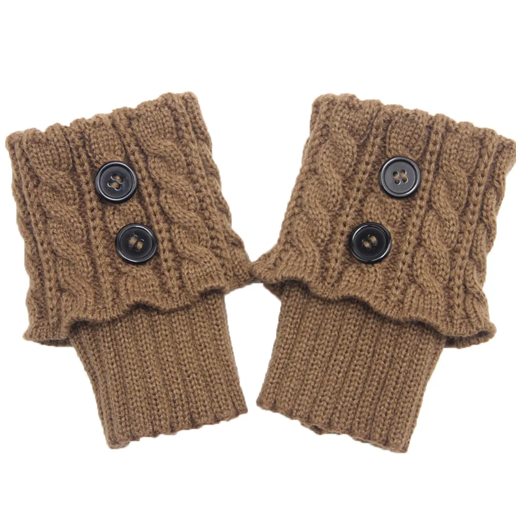 Women's Knitted Wool Short Twist Flap Button Ankle Cover - Khaki