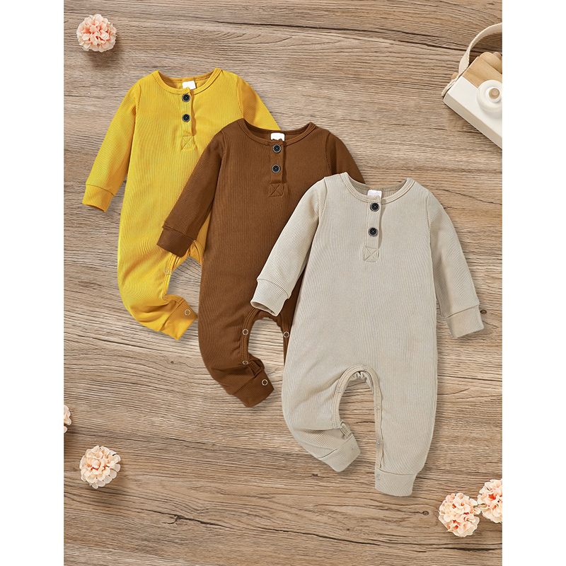 3-Pack Newborns Infants Baby Boys & Girls Long Sleeve Ribbed Romper Soft Button Front Jumpsuit — foto 22