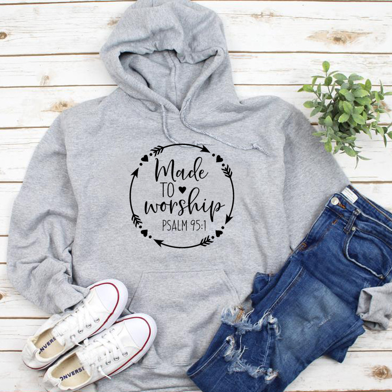 Title 5, New Made To Worship Letter Casual Hooded Sweater