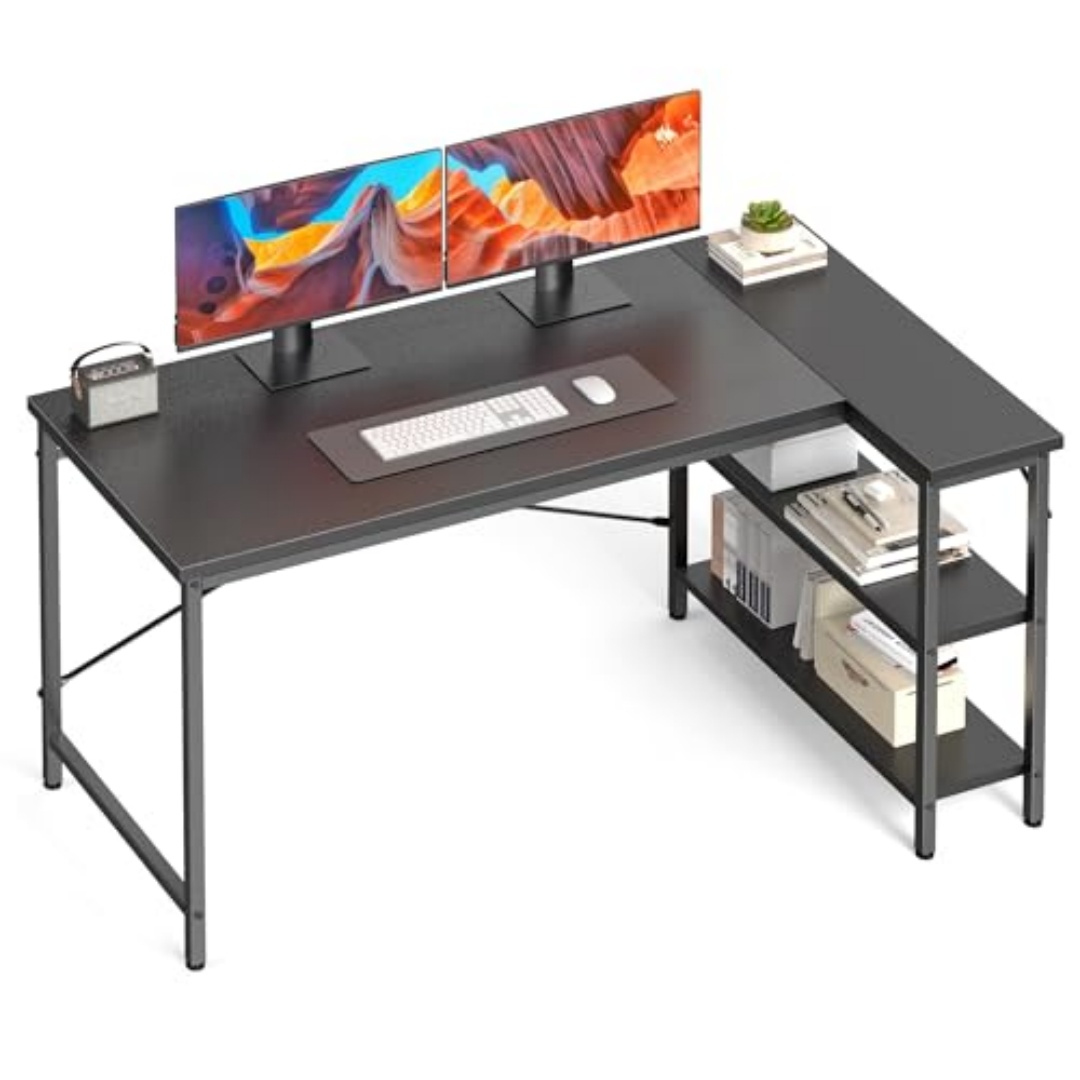 フクれいみデスク L-Shaped Office Desk Computer Desk with Reversible Storage Rack | eBay