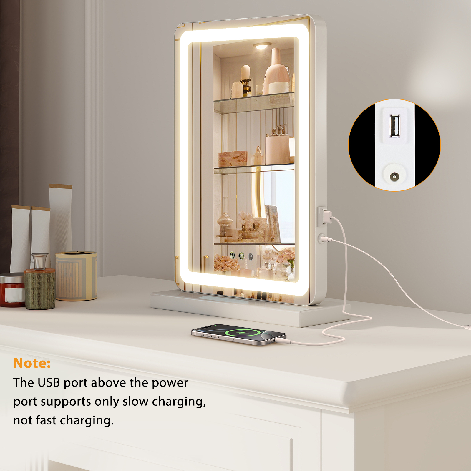 Vanity Mirror With Lights, LED Makeup Mirror With Dimmable 3 Color Modes, Touch Screen Control Vanity Based Mirror Desk Mirror Square White — foto 19