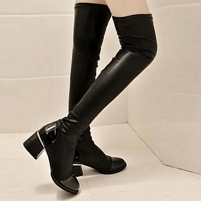 Pointed Thick Heel Long Leather Boots Women's Shoes Trend Black - Shop at LoveMi