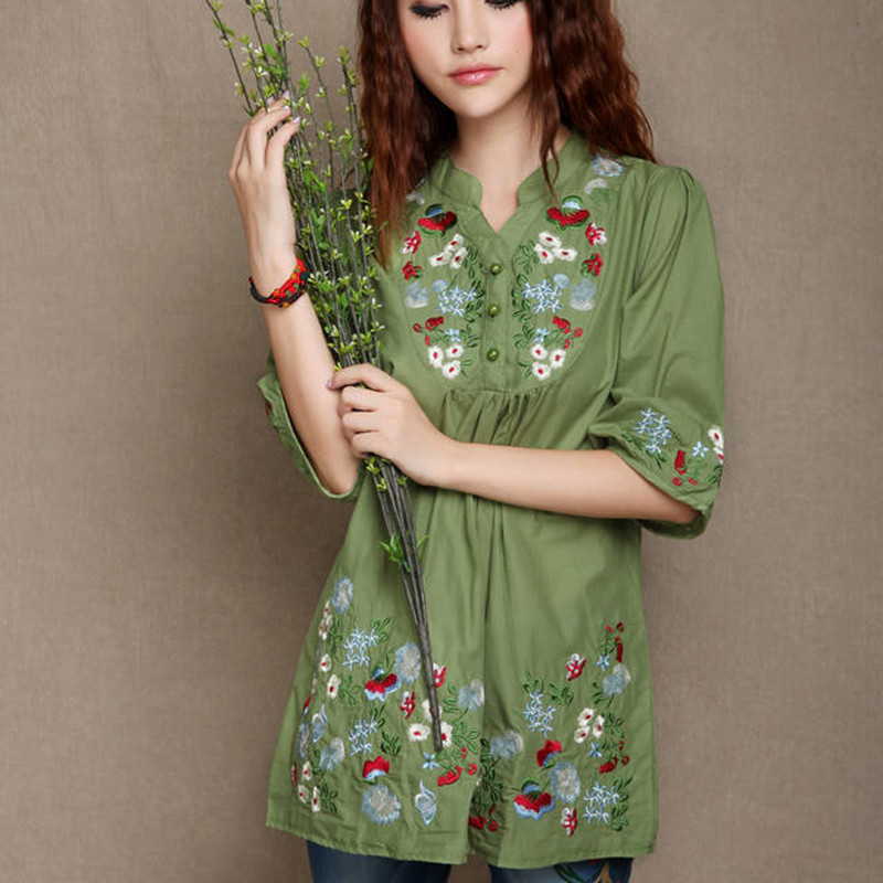 Women's Fashion Embroidered Floral Shirt Top — image 1