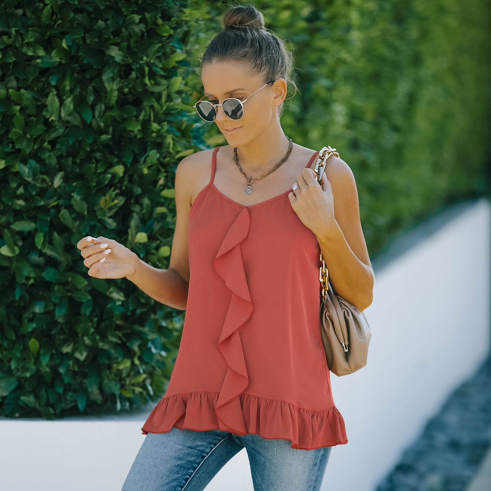 European And American Women's Fashion Ruffle Bottoming Camisole