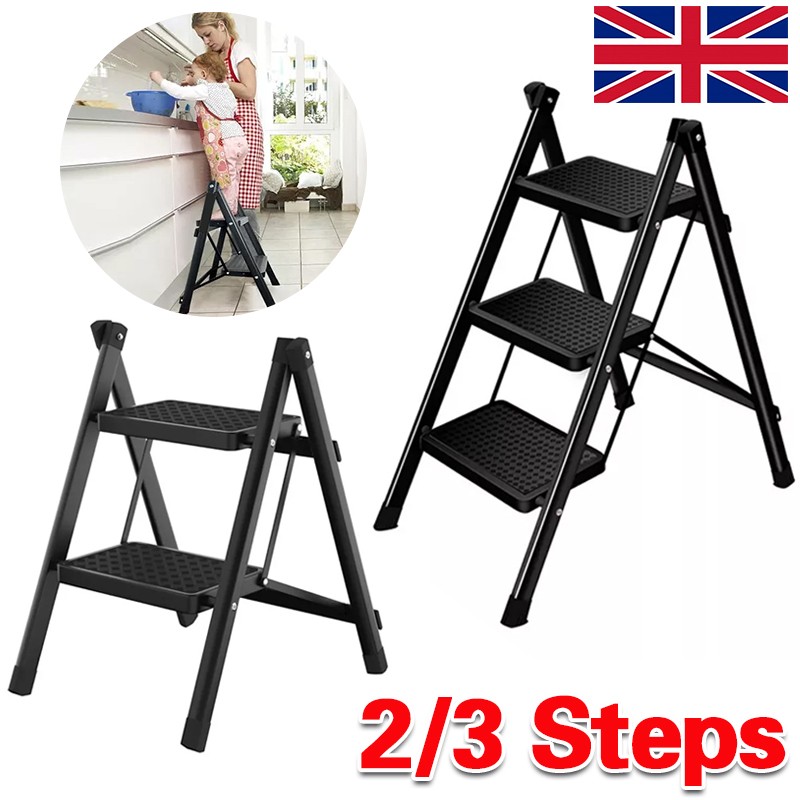 3 Step Ladder Folding Portable Compact Heavy Duty Anti-Slip Mat Stoo