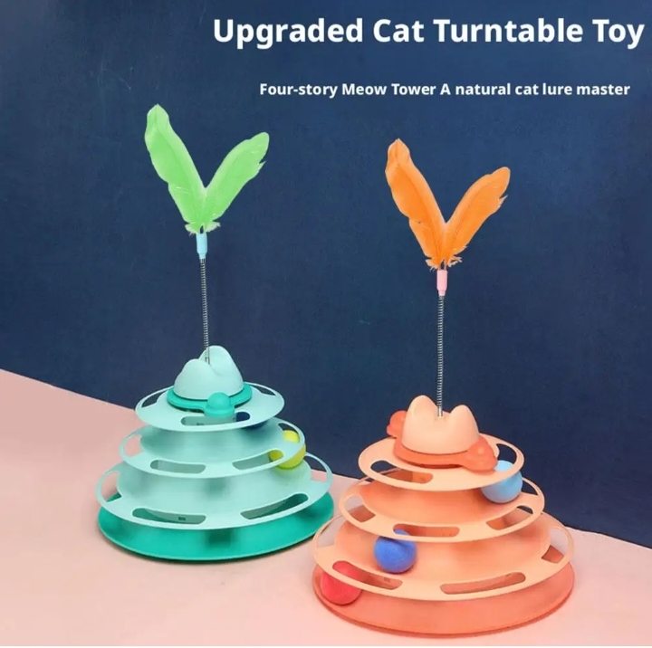 3 Level Cat Toy Turntable With Interactive Spring Feather