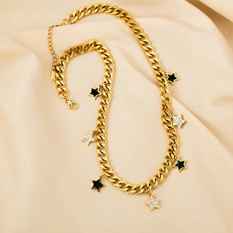 European And American New Color Full Diamond Three-dimensional Five-pointed Star Necklace