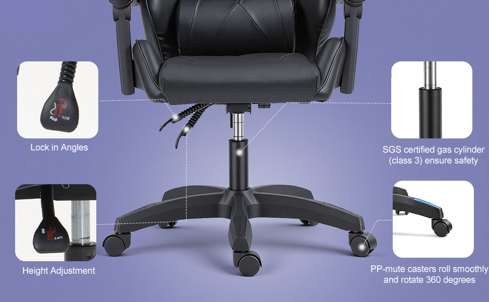 Gaming Reclining Swivel Chair For Adults,Ergonomic Racing PC With Lumbar Support — image 9