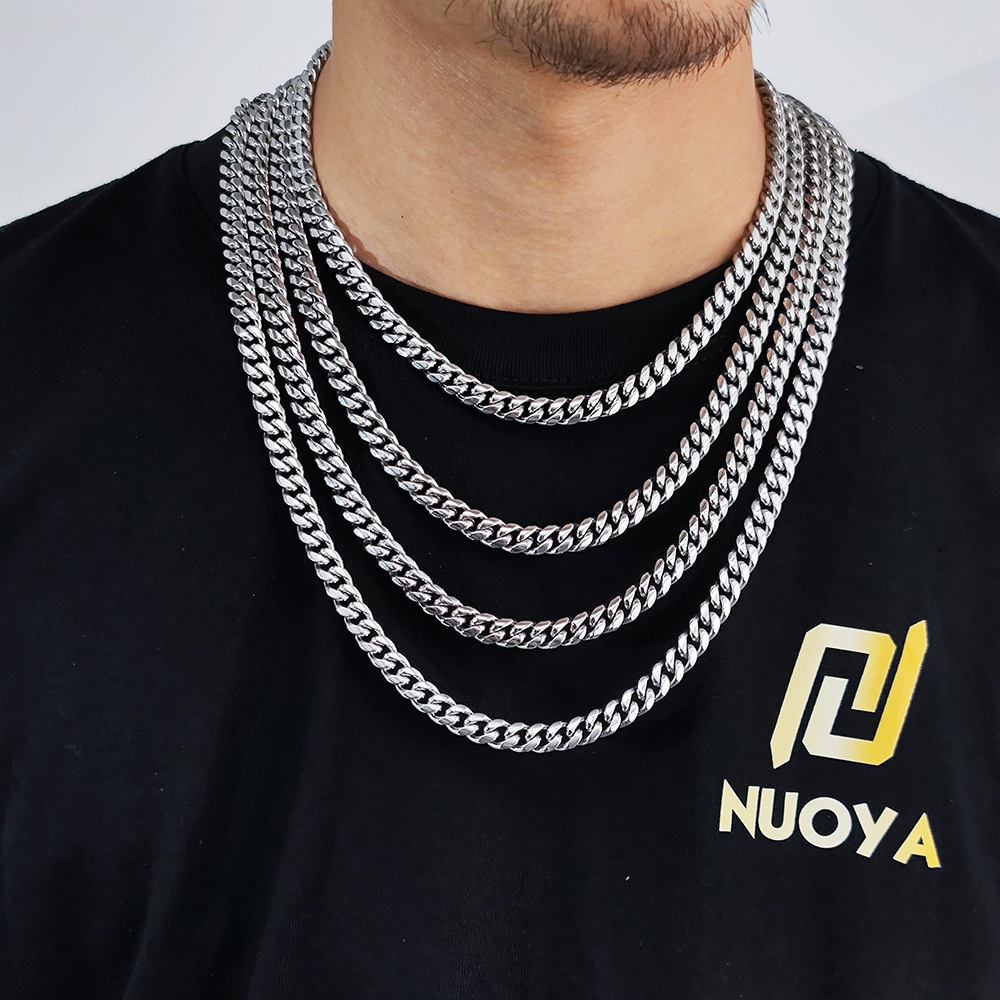 European And American Hip-hop Stainless Steel Round Grinding Encrypted Cuban Necklace