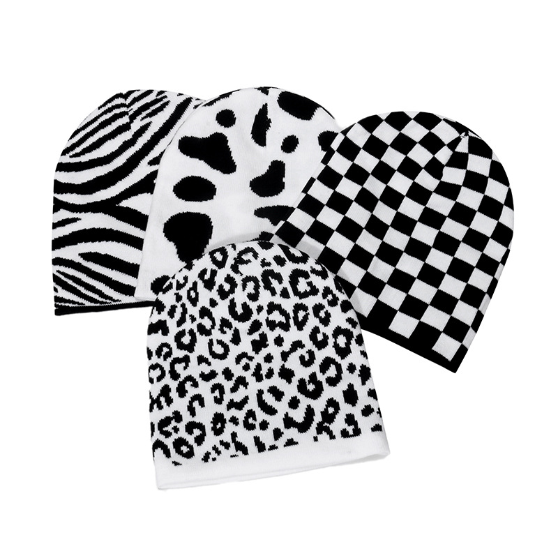 Cow Plaid Zebra Leopard Print Knitted Hat Sleeve Cap Female Male Autumn And Winter Warm Wool Hat Beanie Hat Female