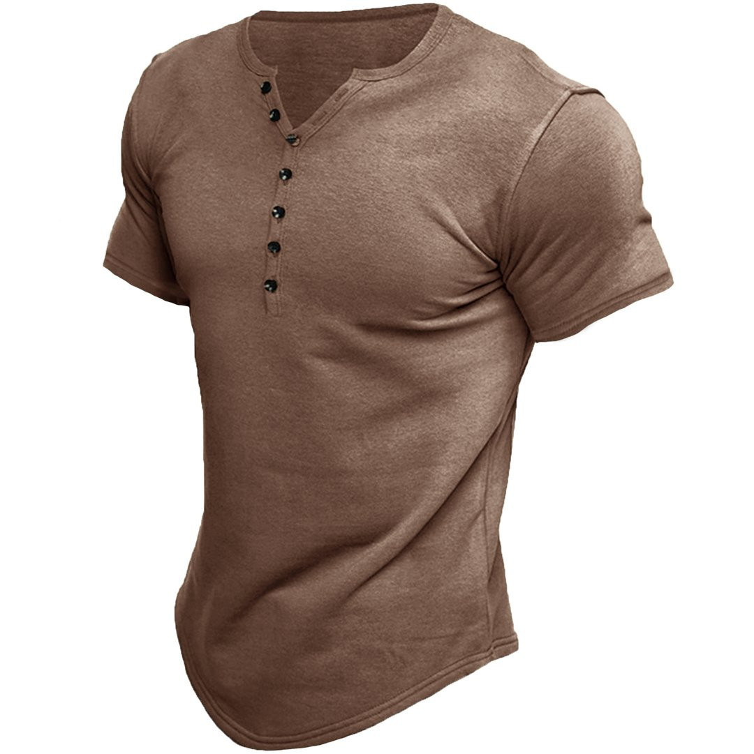 Title 5, Herren Henley Shirt Kurzarm einfarbiges Top für...