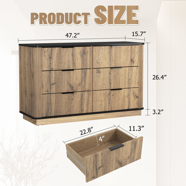 Modern Multi-functional Six-drawer MDF Cabinet,The perfect combination of rounded corners and multifunctional design, with Product Dimensions of 47.2*15.7*29.6 Inches. -41