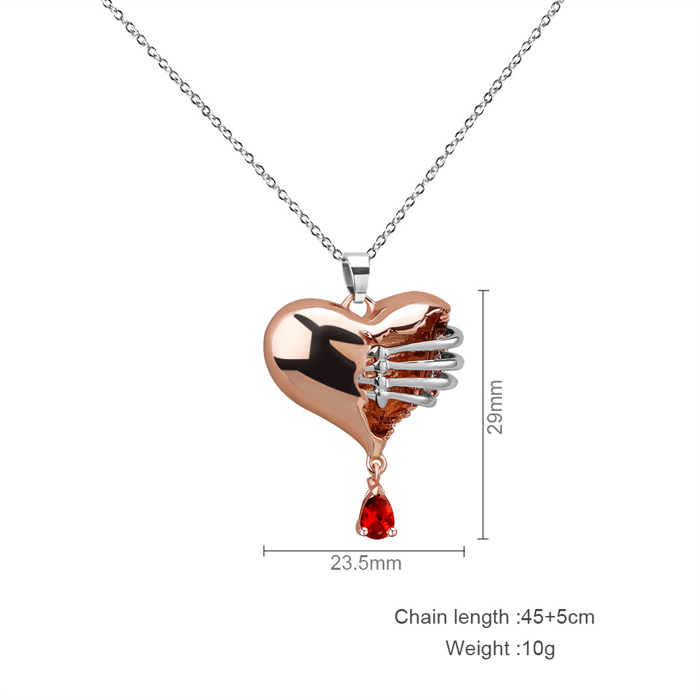 Women's Personalized Peach Heart Skeleton Pendant Necklace