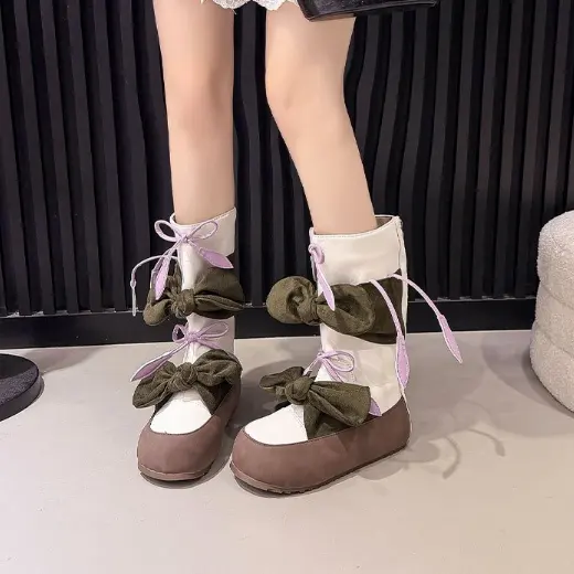Bow Tie Strap Mid Calf Boots