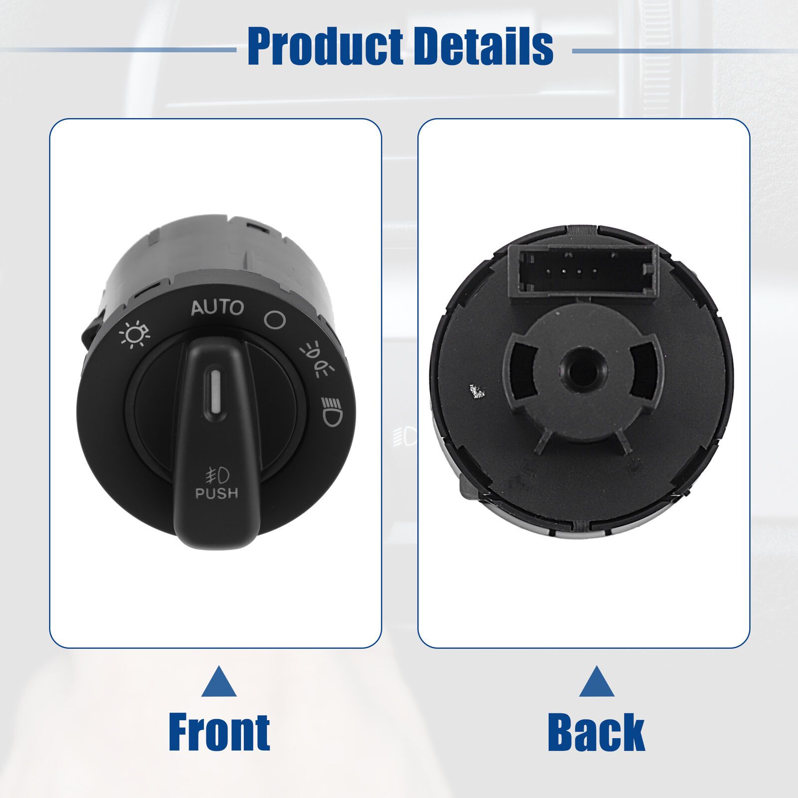 Front view of OEM-style replacement headlamp control button with ABS plastic housing
