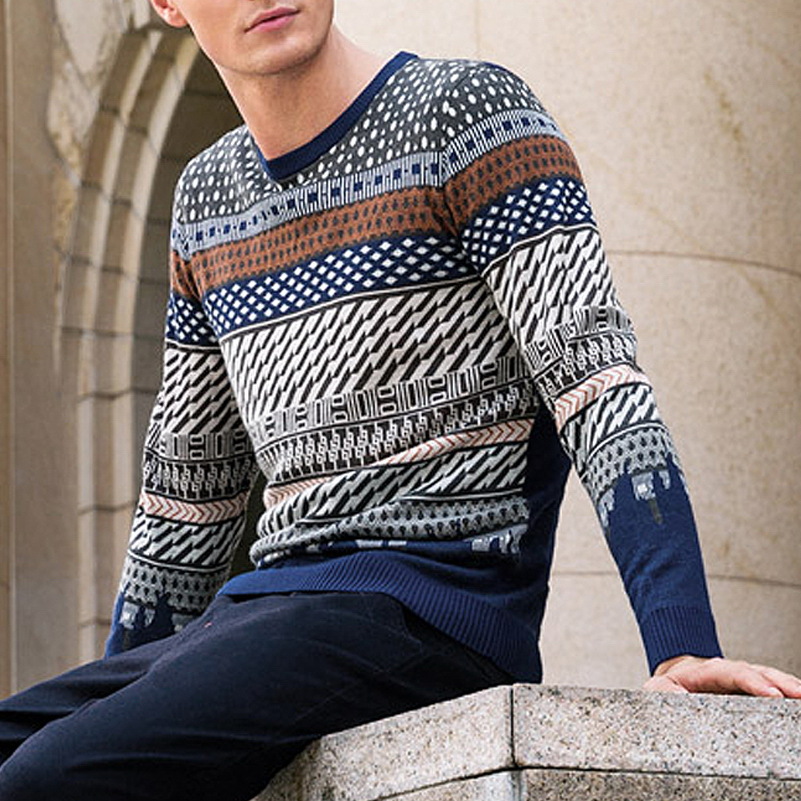 Contrasting Color Sweater Men's Slim Pullover Sweater