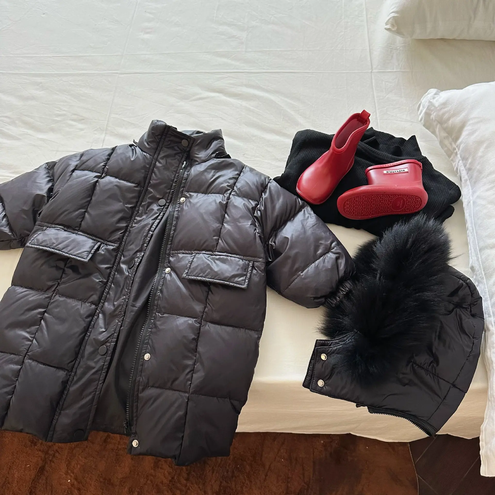 Solid Color Fur Collar Down Jacket Baby
