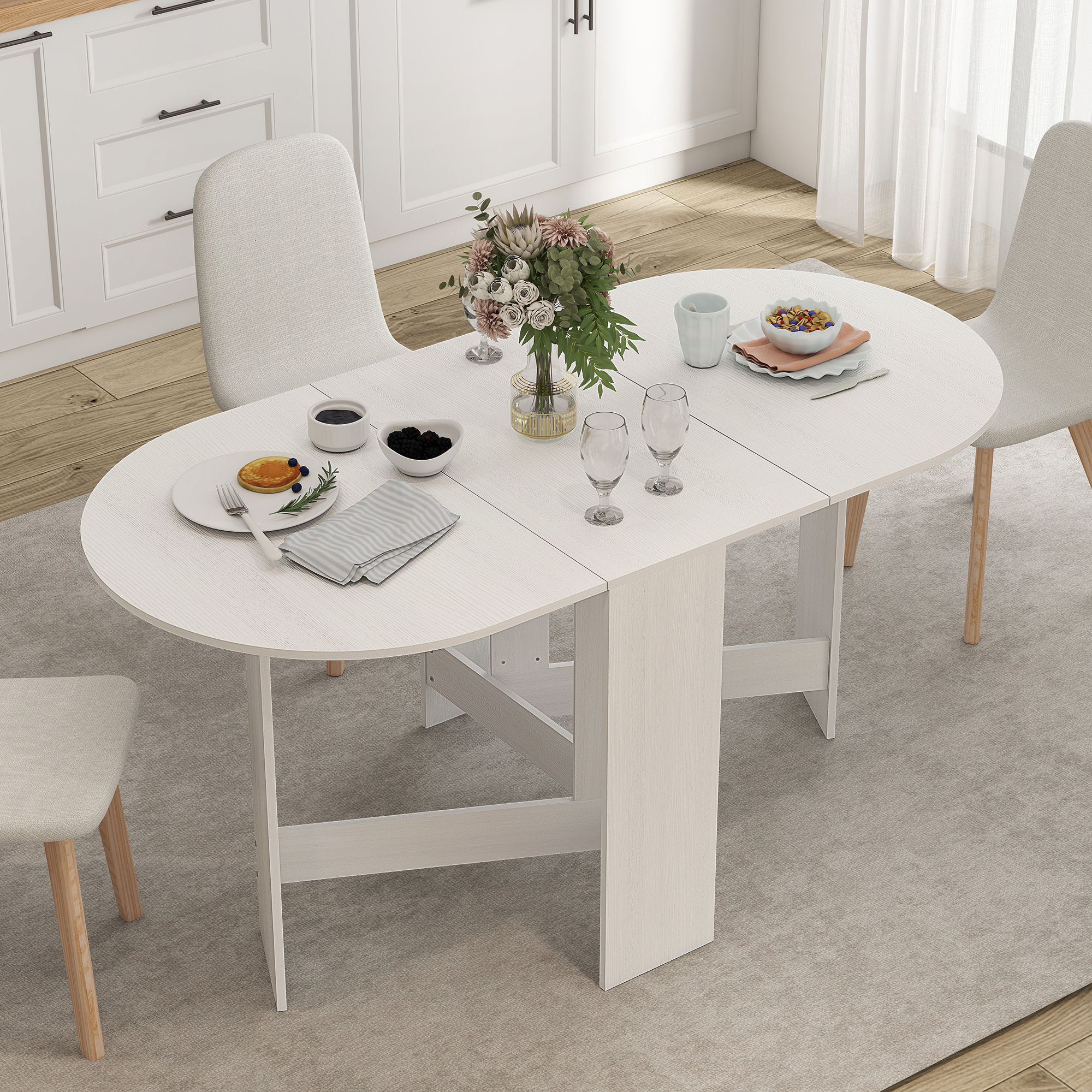 Folding Dining Table, Small-sized Oval Tabletop, White Wax Wood Grain — image 3