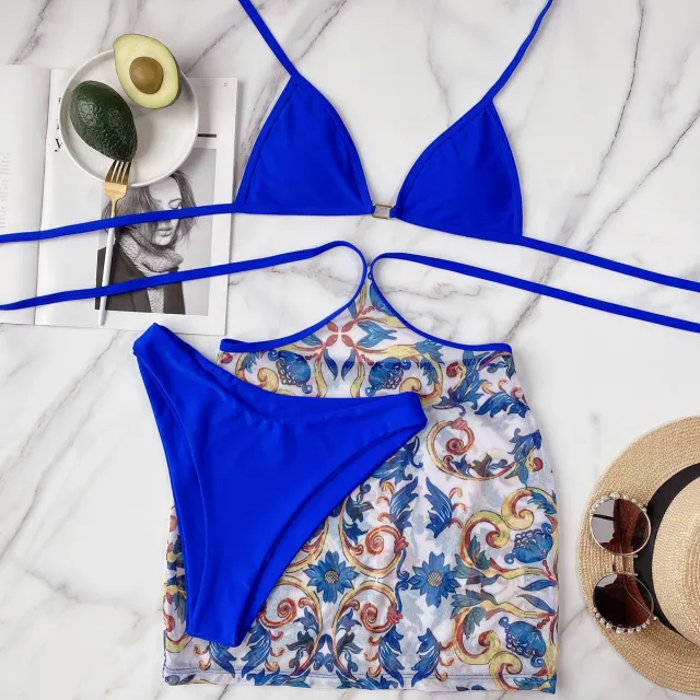Sexy Three piece Bikini Split Swimsuit Blue - Shop at LoveMi