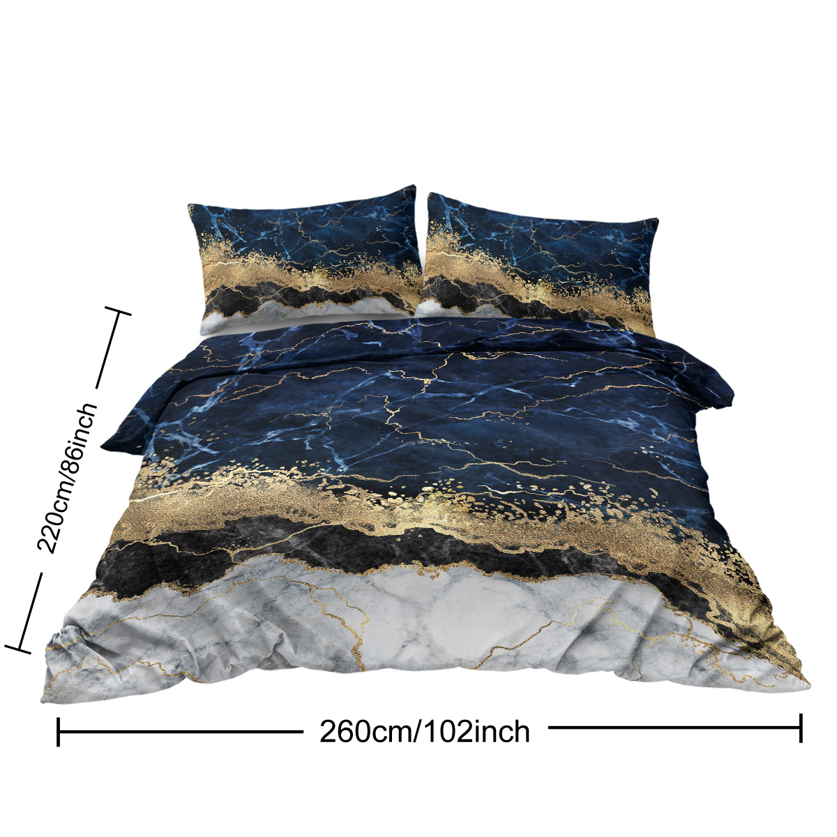 Chic Marble Bedding White Marble Gilded Navy Blue Duvet Cover Set Trendy Printed Design Bed Quilt Cover Set King 1 Duvet Cover 2 Pillowcases — foto 8