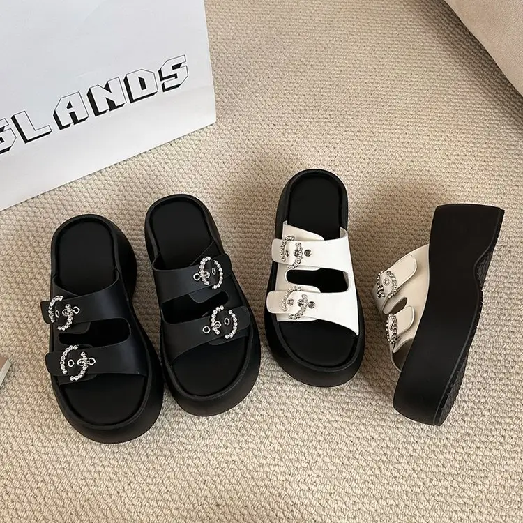 New Women's Thick Sole Rhinestone Slide Sandals