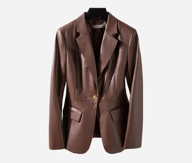 Women's Slim Skinny Leather Jacket Coat Coffee - Shop at LoveMi