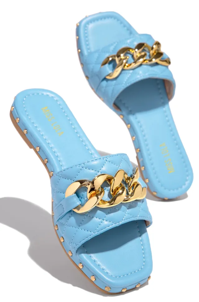 Women's Fish Mouth Chain Flat Sandals Blue - Shop at LoveMi