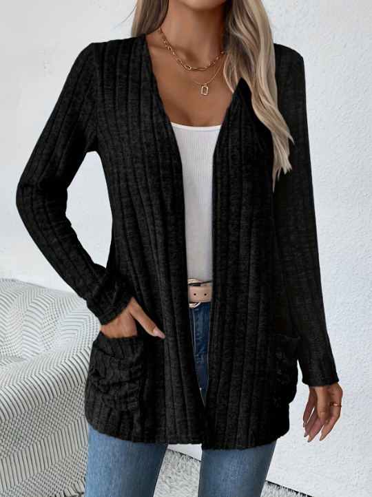 Solid Color Open-Front Cardigan