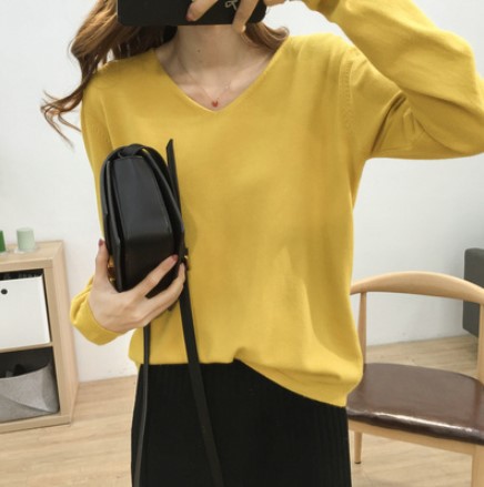 Title 1, Loose Slimming V-neck Solid Color Long-sleeved ...