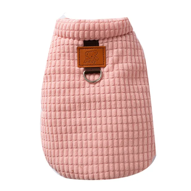 Thick And Warm Dog Clothes For Autumn And Winter, Small And Medium sized Dog Teddy Bichon, Checked Corduroy Vest, Pet Cotton Coat Pink - Shop at LoveMi
