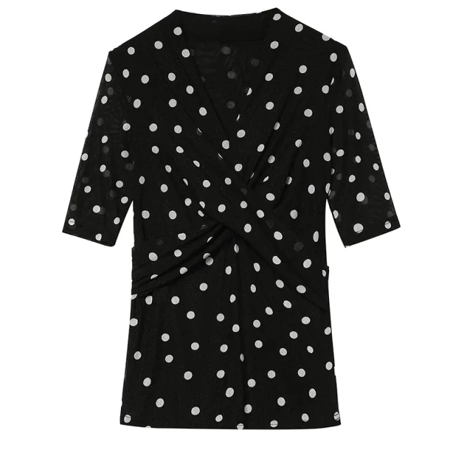 Polka Dot Printed Chiffon Shirt Large - Shop at LoveMi