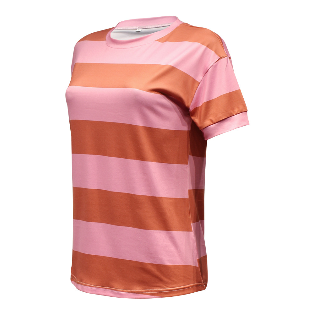 Fashion Striped Printed Short-Sleeved Round Neck Casual T-Shirt
