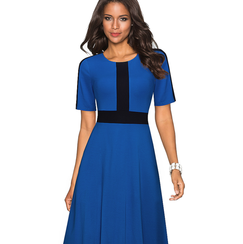 Women's Stitching Dress European And American Temperament Commuter OL  Slim A-line Skirt