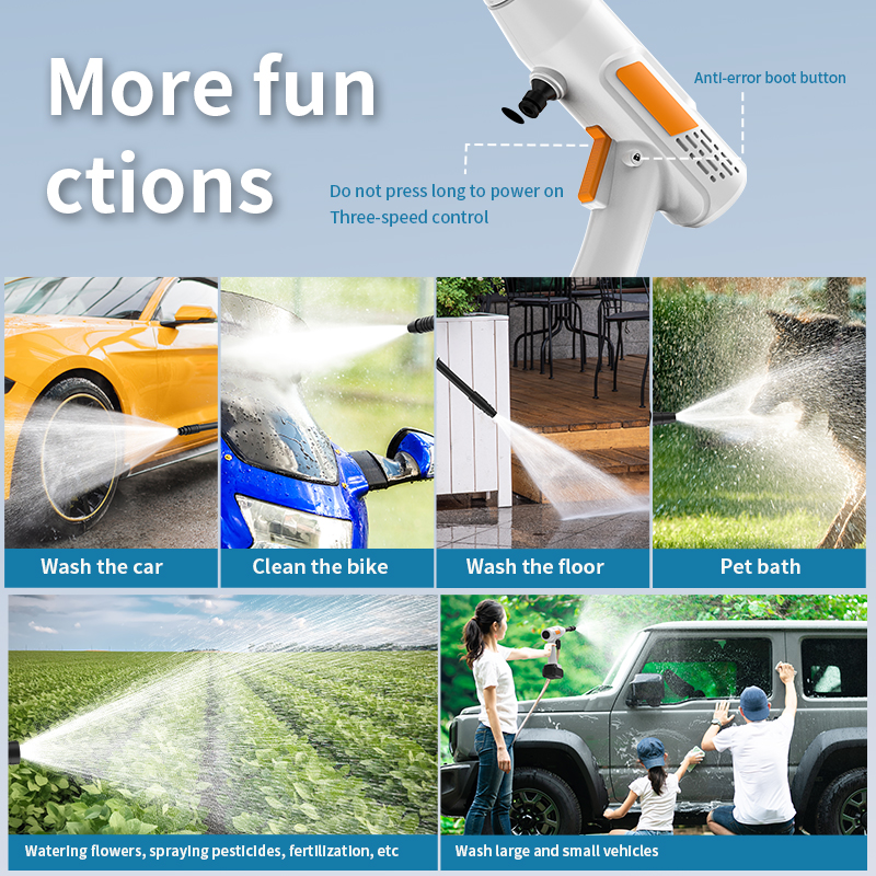 Cordless High-Pressure Water Gun,21V Lithium Battery148w Power Portable Car WashGardenOutdoor Cleaning