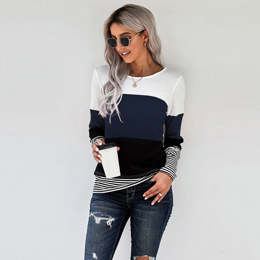 New Style Pullover Knitted Sweater Stitching Top Women Trendy T-Shirt