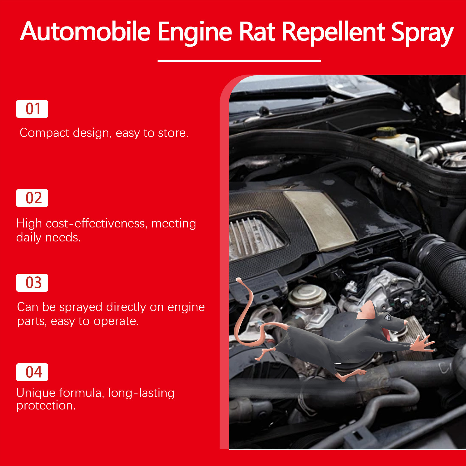 Rayhong Car Engine Rodent Repellent Spray - Car-Specific Rodent Repellent Spray For Car Engine Compartment Rodent Repellent 3
