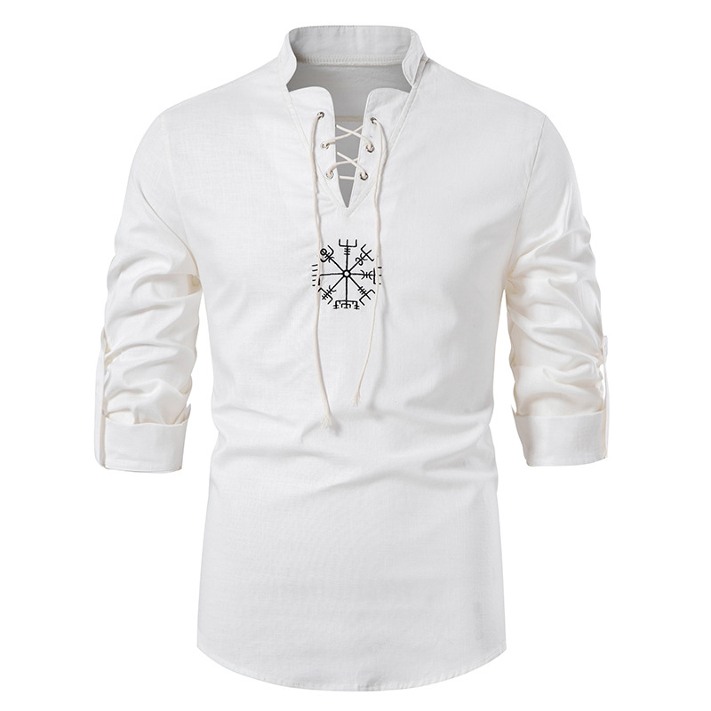 Men's Cotton Linen Shirts Long Sleeve Solid Color - 36