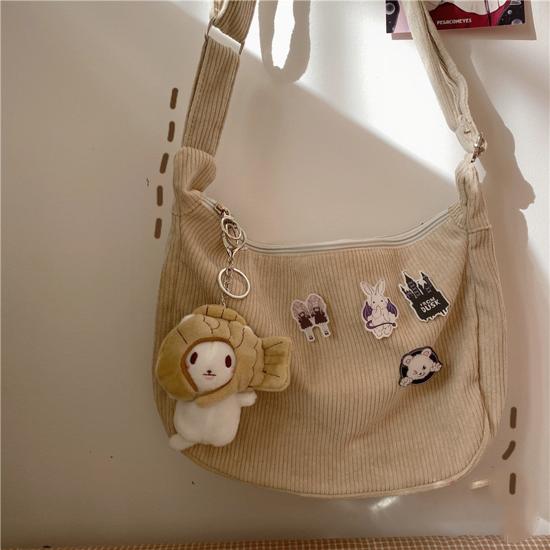 Female Retro Art Dumpling-shaped Corduroy One-shoulder Messenger Bag