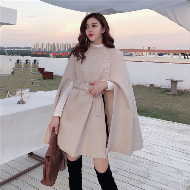 All match Cloak Woolen Coat Autumn And Winter Apricot - Shop at LoveMi