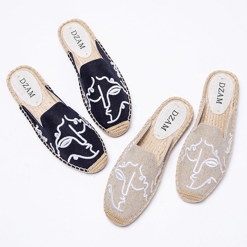 Title 5, Straw flat embroidered sandals and slippers