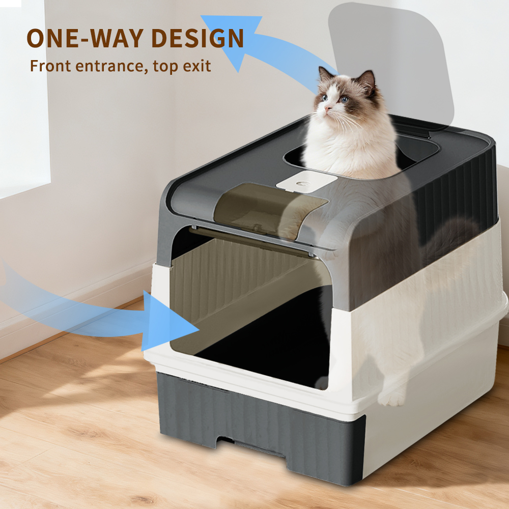 Flip-Top Enclosed Cat Litter Box With Large Space, Odor Control Anti-Splashing Cat Potty With Cleaning Scoop & Deodorizer