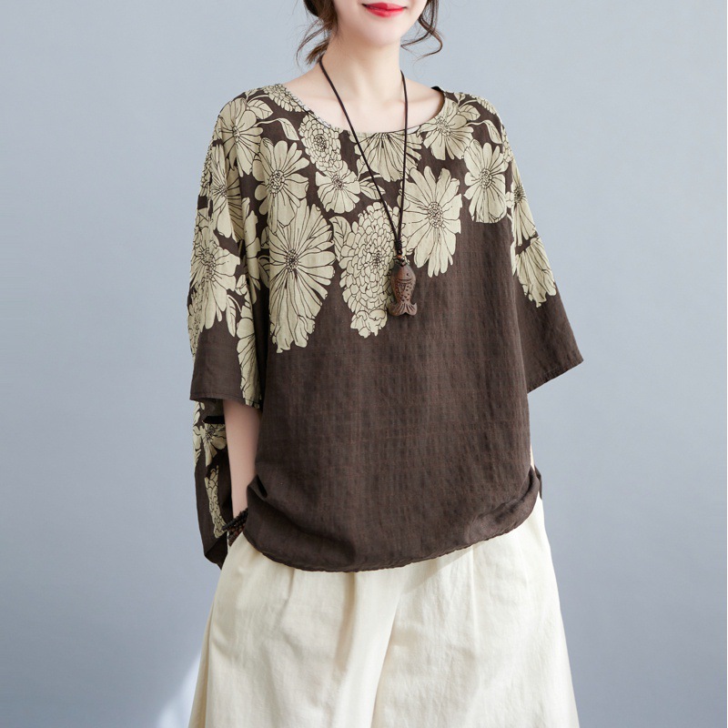 Women's Fashionable Temperament Batwing Shirt Round Neck Short Sleeve